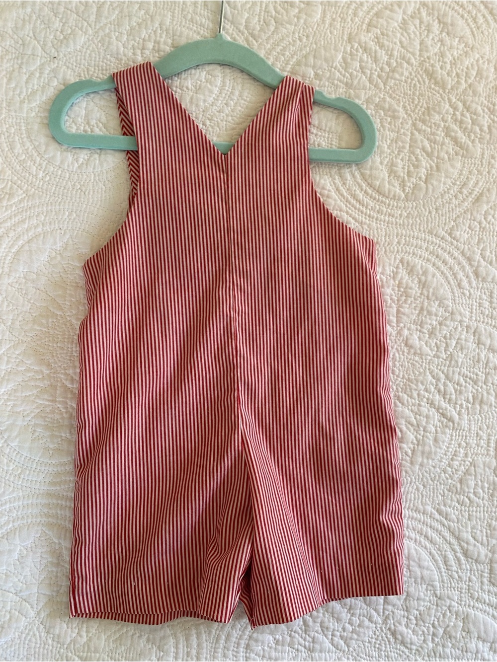 Red Striped Baby Boy Overalls with Smocked Flag Jon Jon - Picture 5 of 5